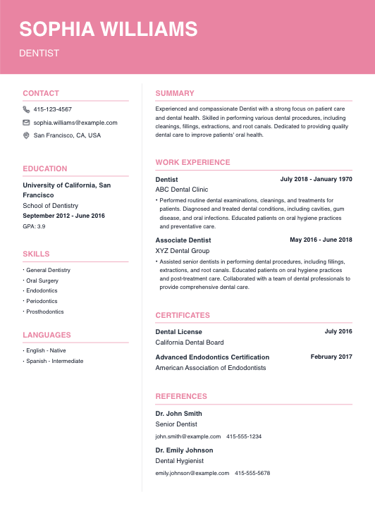 Dentist Resume Resume Template