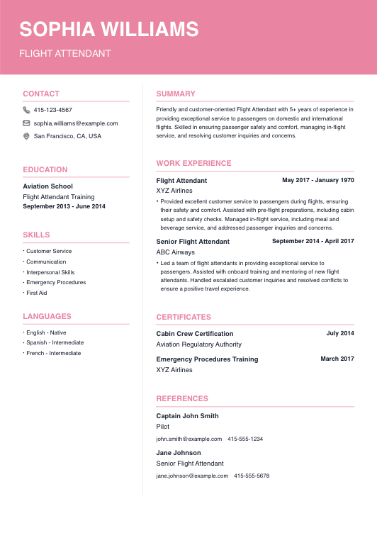 Flight Attendant Resume Resume Template