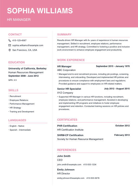 HR Manager Resume Resume Template