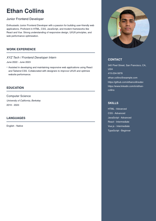 Junior Frontend Developer Resume Resume Template