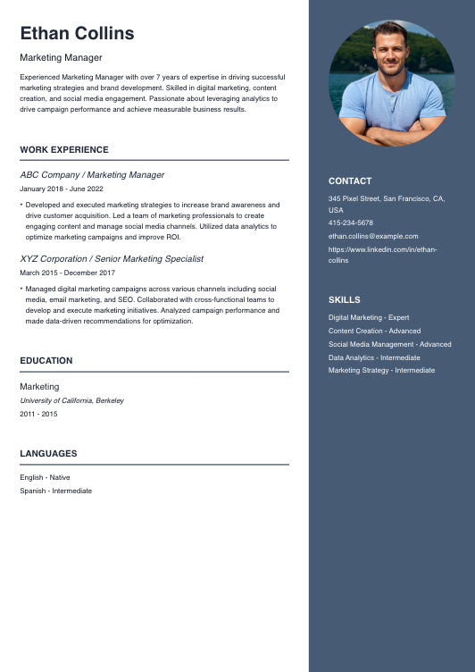 Marketing Manager Resume Resume Template