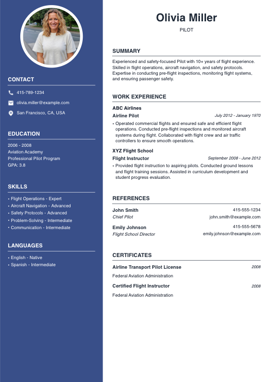 Pilot Resume Resume Template