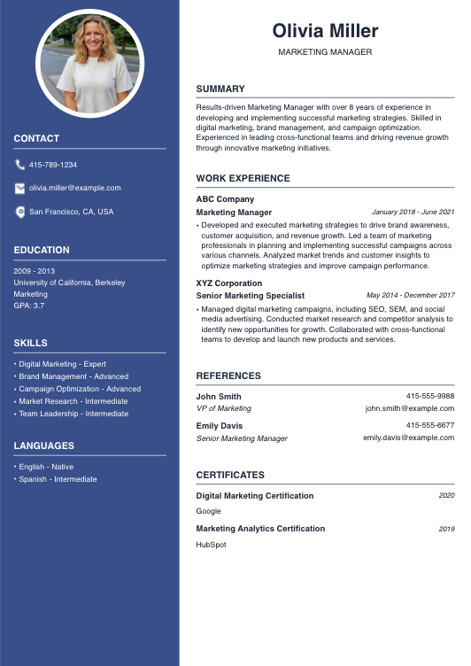 Marketing Manager Resume Resume Template