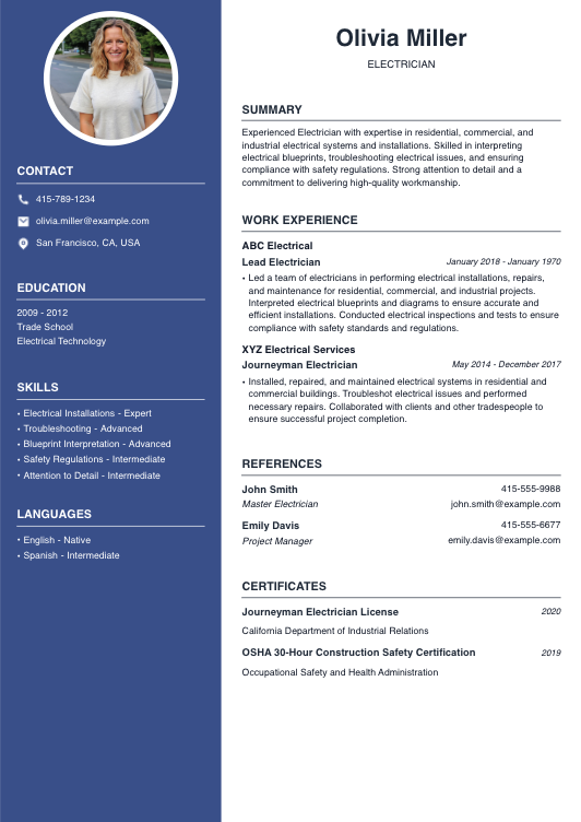 Electrician Resume Resume Template