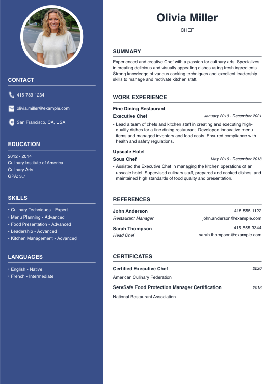 Chef Resume Resume Template