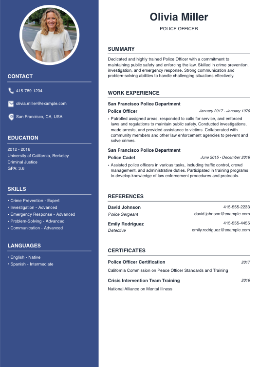 Police Officer Resume Resume Template