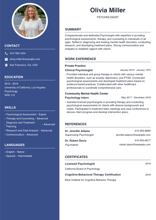 Psychologist Resume Resume Template