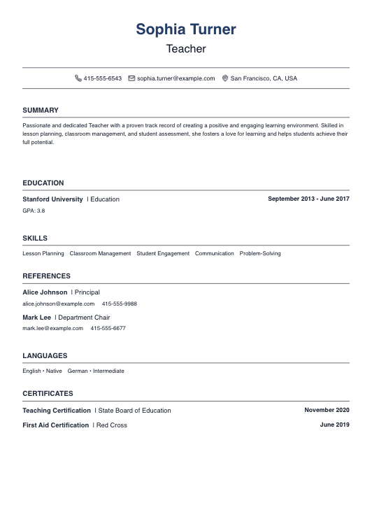 No Experience Teacher Resume Resume Template