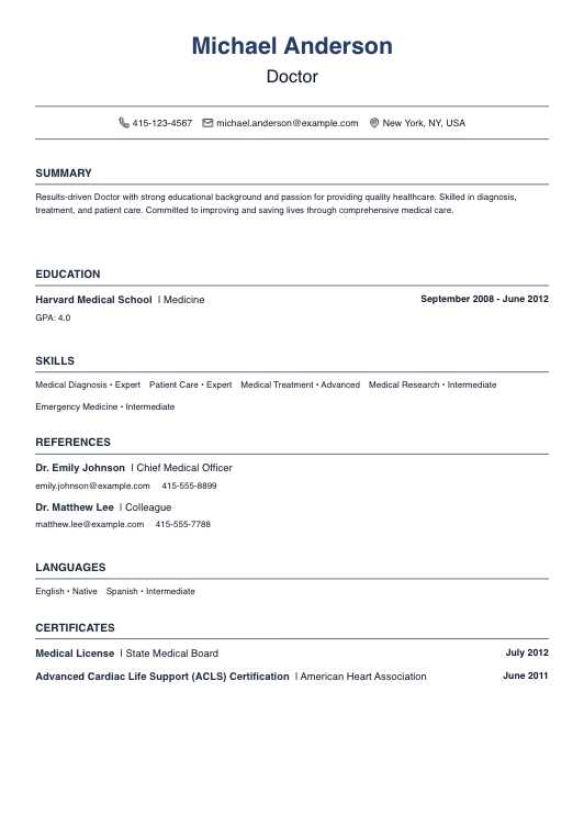 No Experience Doctor Resume Resume Template