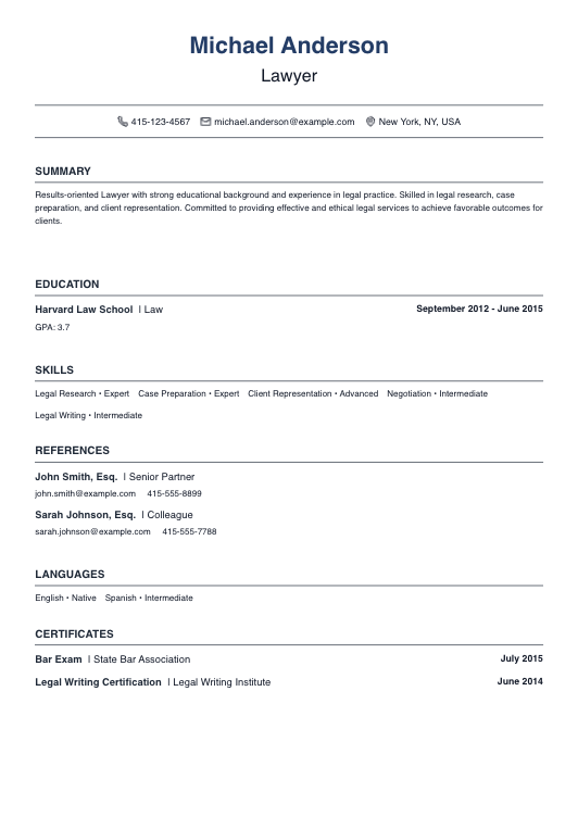 No Experience Lawyer Resume Resume Template