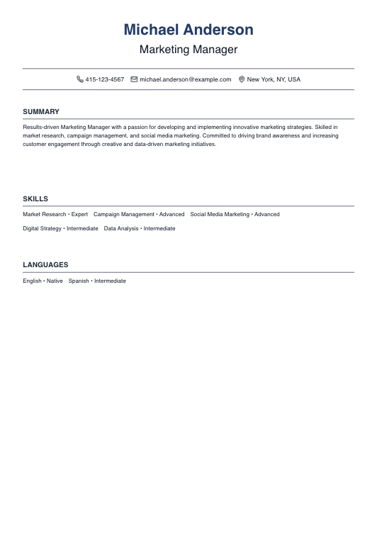 No Experience Marketing Manager Resume Resume Template