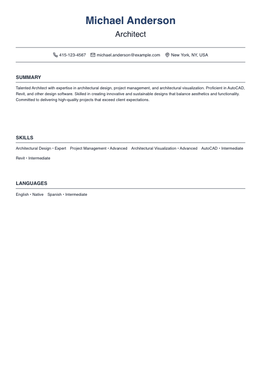 No Experience Architect Resume Resume Template