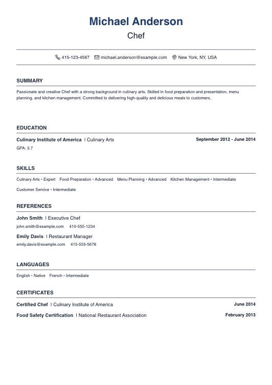 No Experience Chef Resume Resume Template