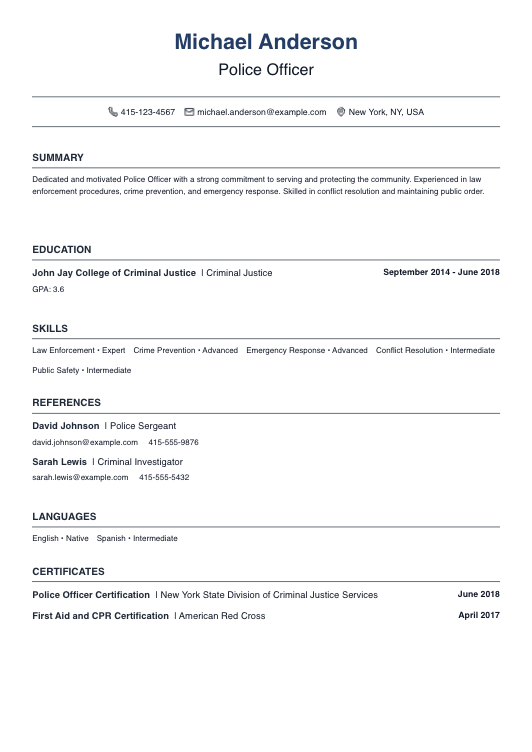 No Experience Police Officer Resume Resume Template